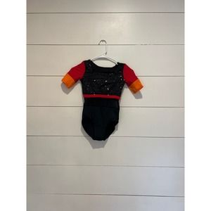 Girls Dance Leotard Pink / Orange‎ / Black Sequence Dancer Costume READ